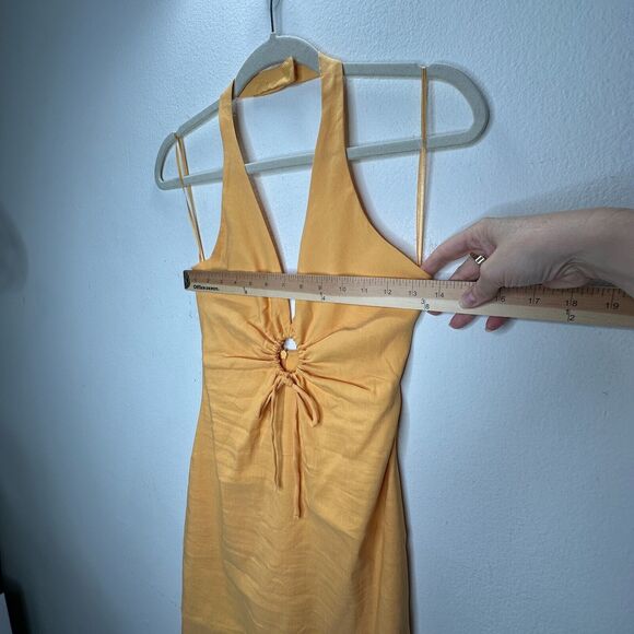Zara Mustard Yellow Halter V-Neck Sun Dress O-Ring Cutout Front Open Back Small - Picture 11 of 15